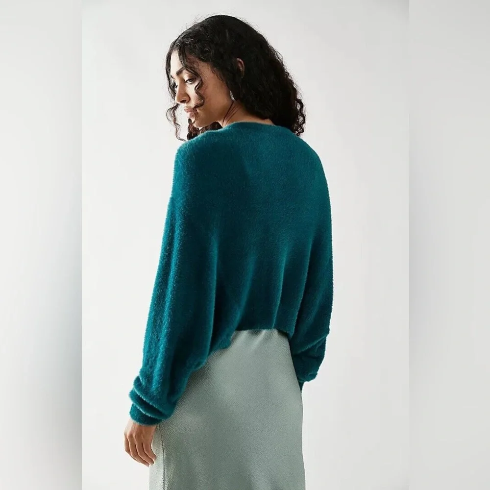 NWOT Free People One Wyatt Soft Fuzzy Oversized Button Up Cardigan Teal Sz XS